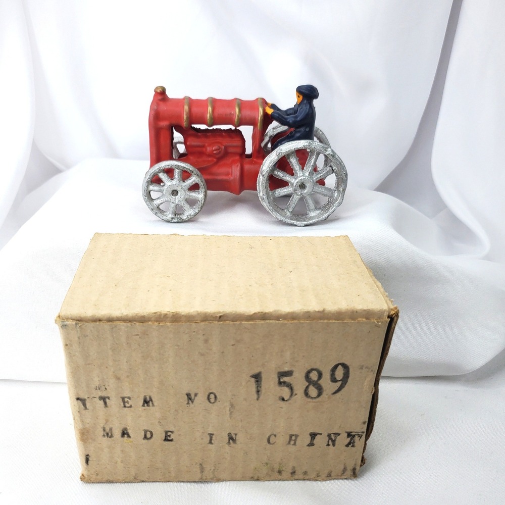 Vintage Style Cast Iron Red Tractor with Driver Toy Figurine Item 1589